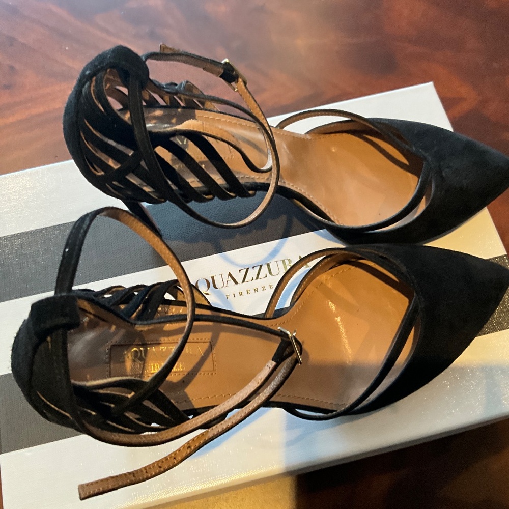 Aquazurra Black Suede Strappy Heel, Size 39 - Picture 2 of 9